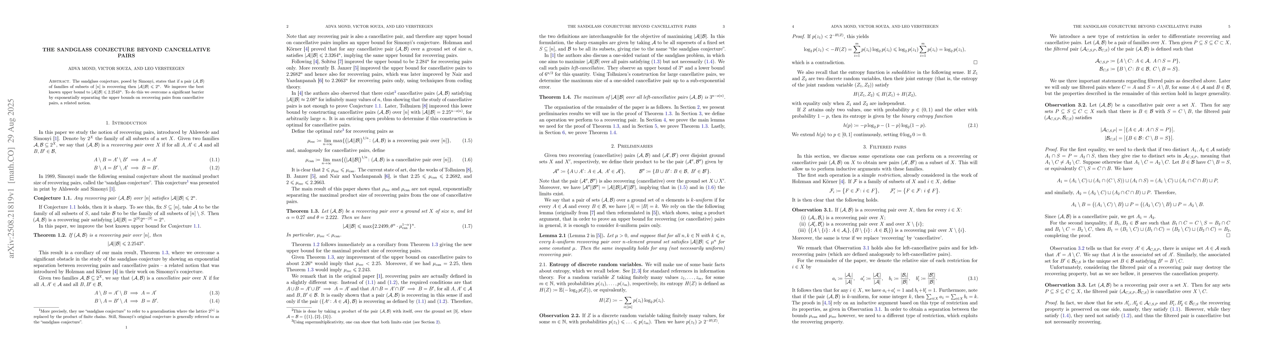 Thumbnail for The sandglass conjecture beyond cancellative pairs