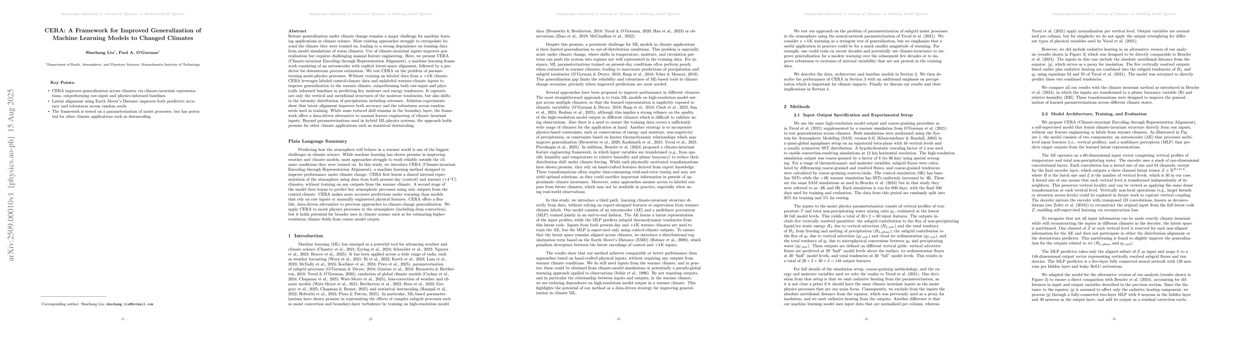 Thumbnail for CERA: A Framework for Improved Generalization of Machine Learning Models
  to Changed Climates