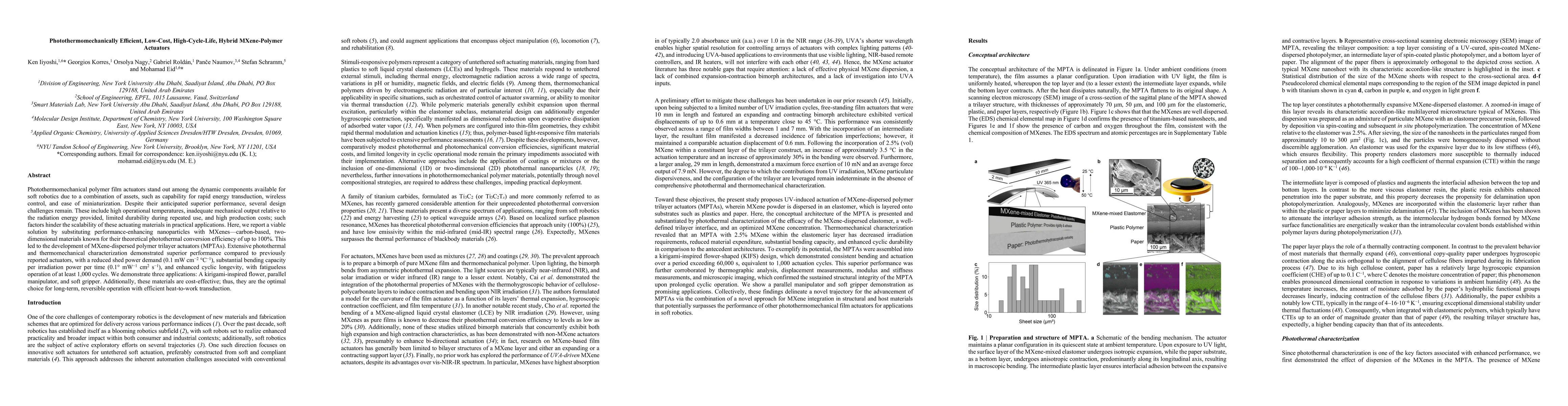 Thumbnail for Photothermomechanicaly Efficient, Low-Cost, High-Cycle-Life, Hybrid
  MXene-Polymer Actuators