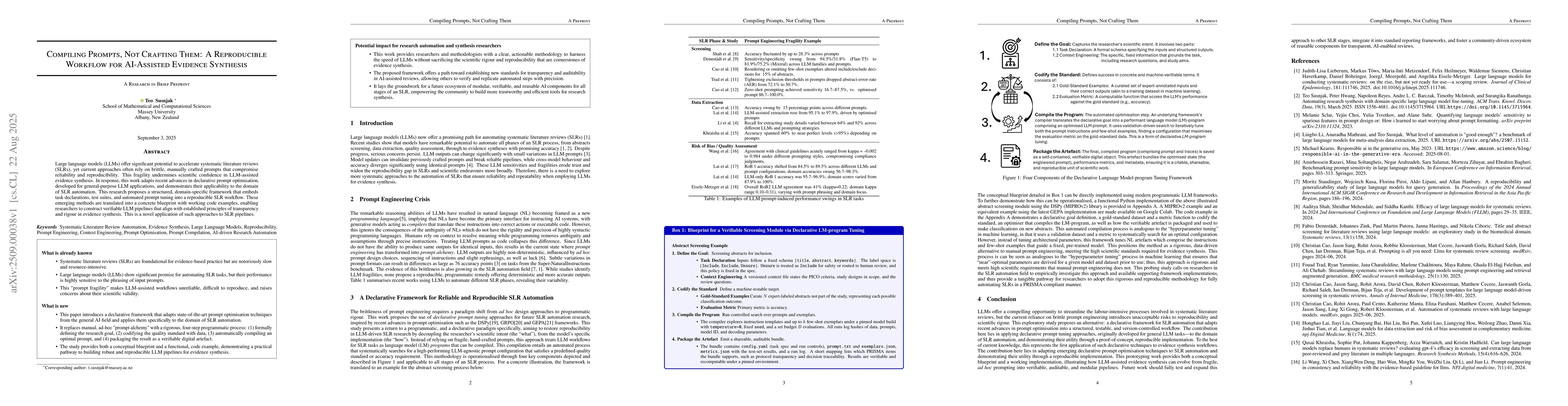 Thumbnail for Compiling Prompts, Not Crafting Them: A Reproducible Workflow for
  AI-Assisted Evidence Synthesis