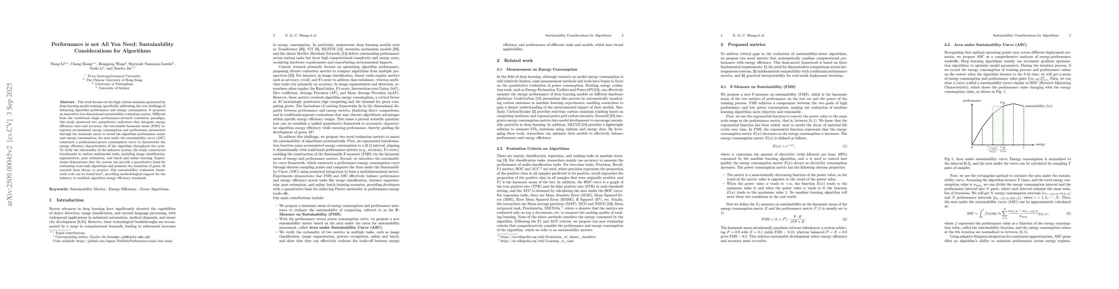 Thumbnail for Performance is not All You Need: Sustainability Considerations for
  Algorithms