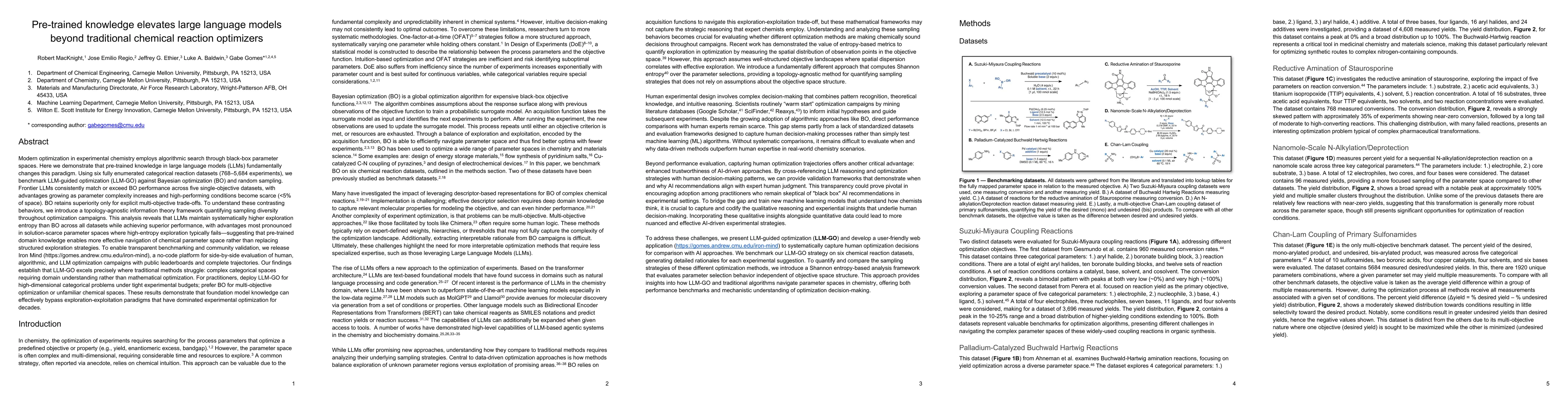 Thumbnail for Pre-trained knowledge elevates large language models beyond traditional
  chemical reaction optimizers