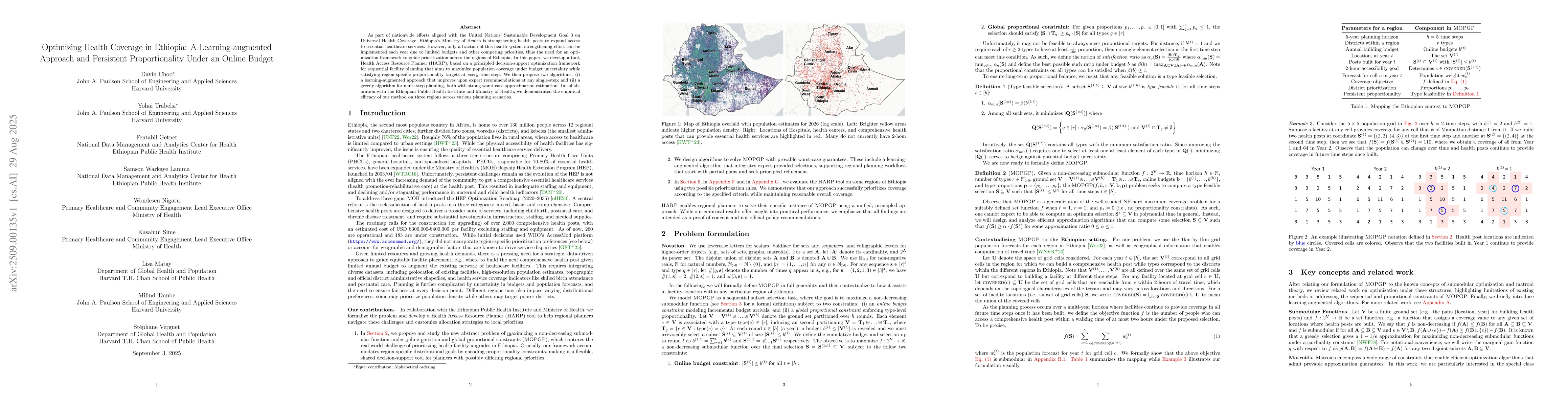 Thumbnail for Optimizing Health Coverage in Ethiopia: A Learning-augmented Approach
  and Persistent Proportionality Under an Online Budget