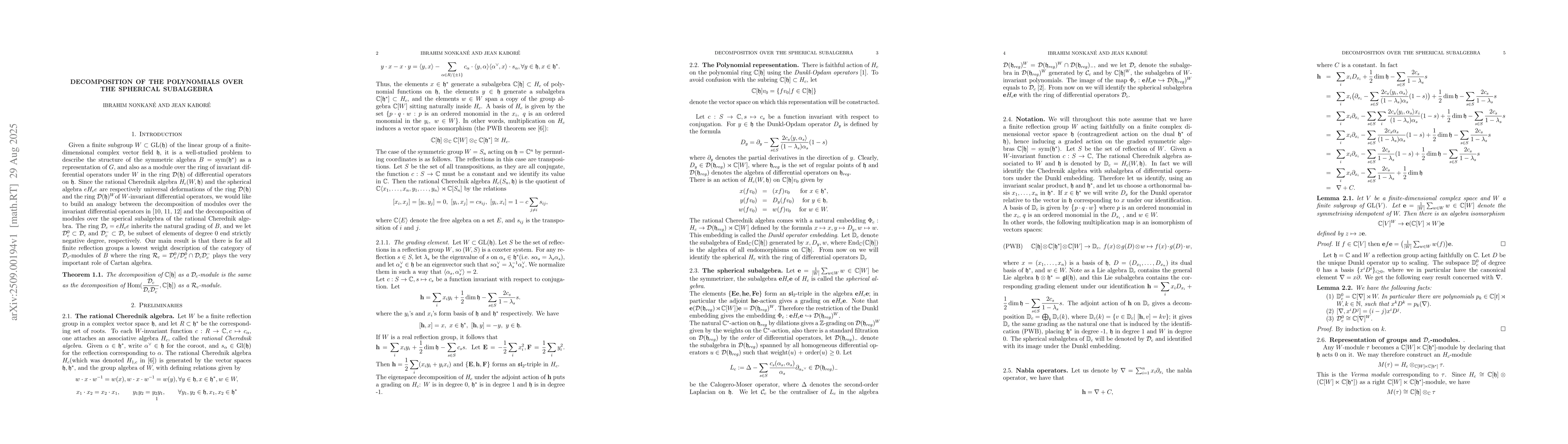 Thumbnail for Decomposition of the polynomials over the spherical subalgebra