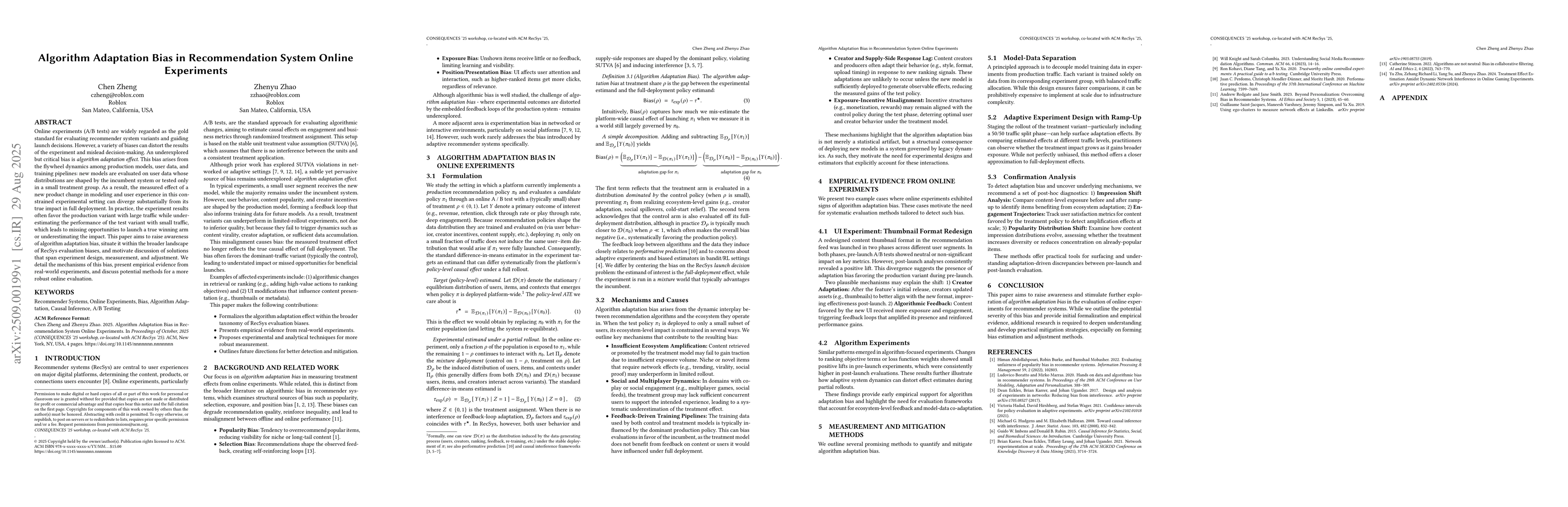 Thumbnail for Algorithm Adaptation Bias in Recommendation System Online Experiments