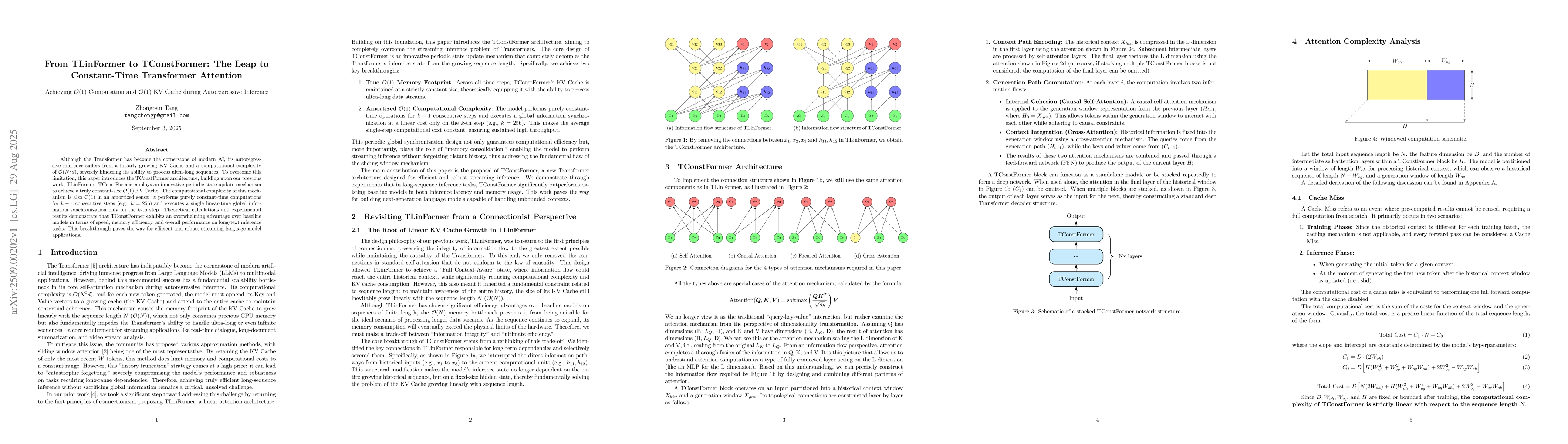 Thumbnail for From TLinFormer to TConstFormer: The Leap to Constant-Time Transformer
  Attention: Achieving O(1) Computation and O(1) KV Cache during Autoregressive
  Inference