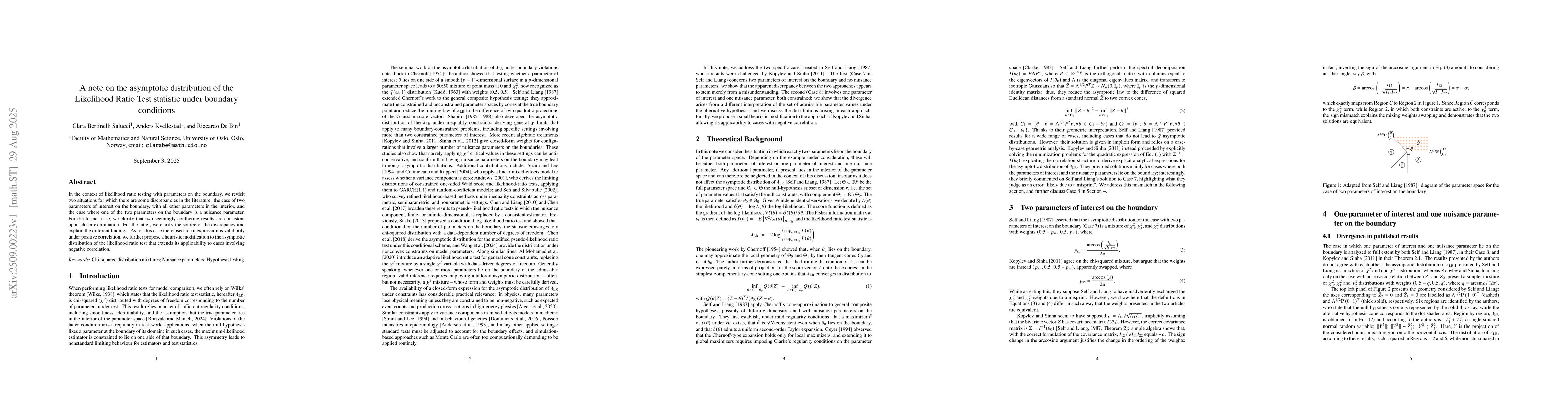 Thumbnail for A note on the asymptotic distribution of the Likelihood Ratio Test
  statistic under boundary conditions