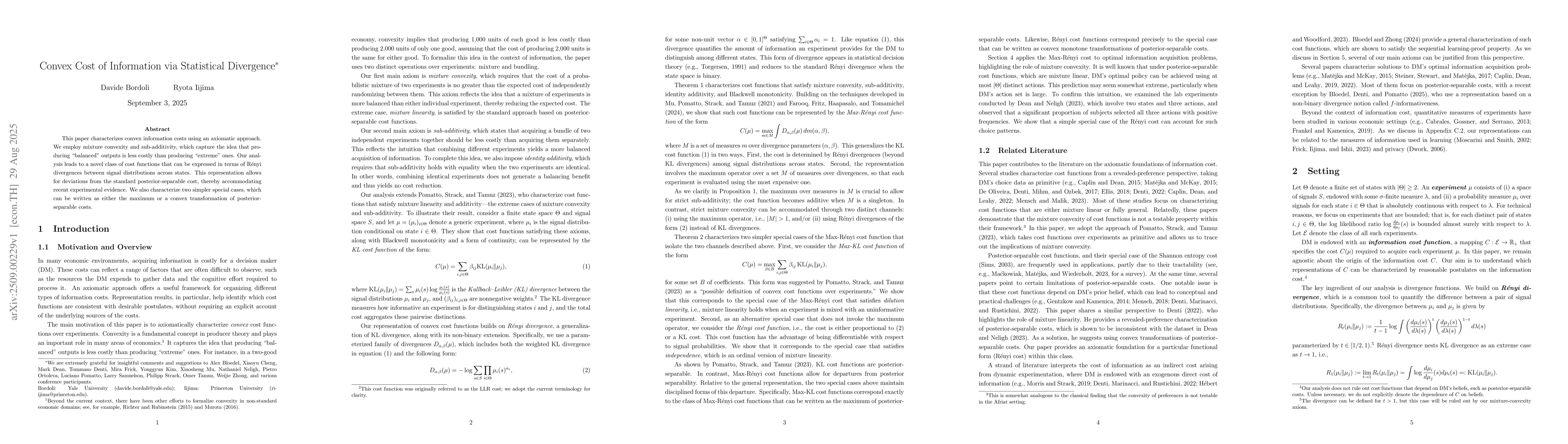 Thumbnail for Convex Cost of Information via Statistical Divergence