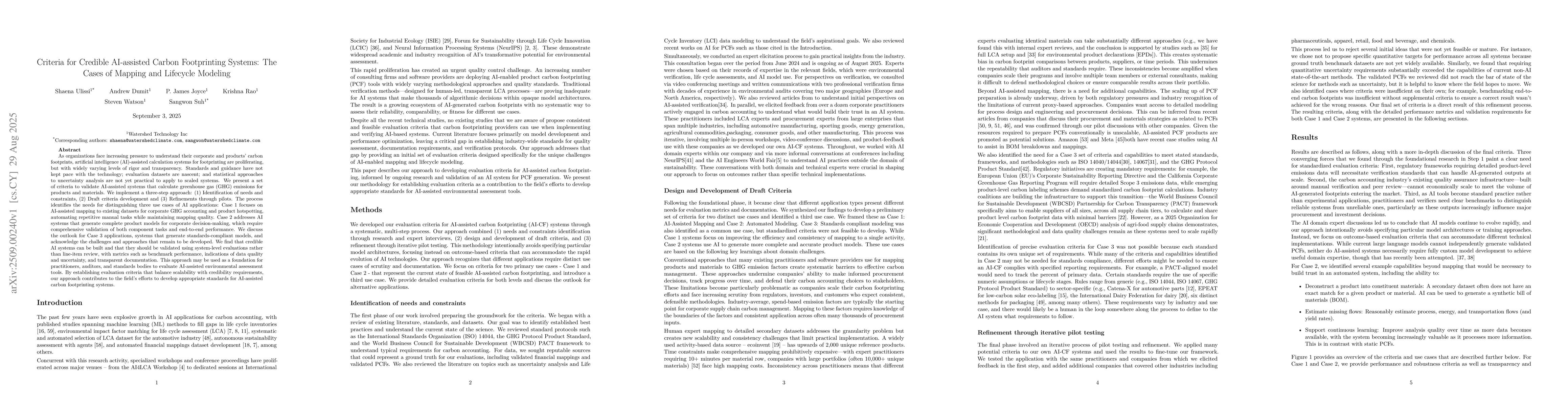 Thumbnail for Criteria for Credible AI-assisted Carbon Footprinting Systems: The Cases
  of Mapping and Lifecycle Modeling