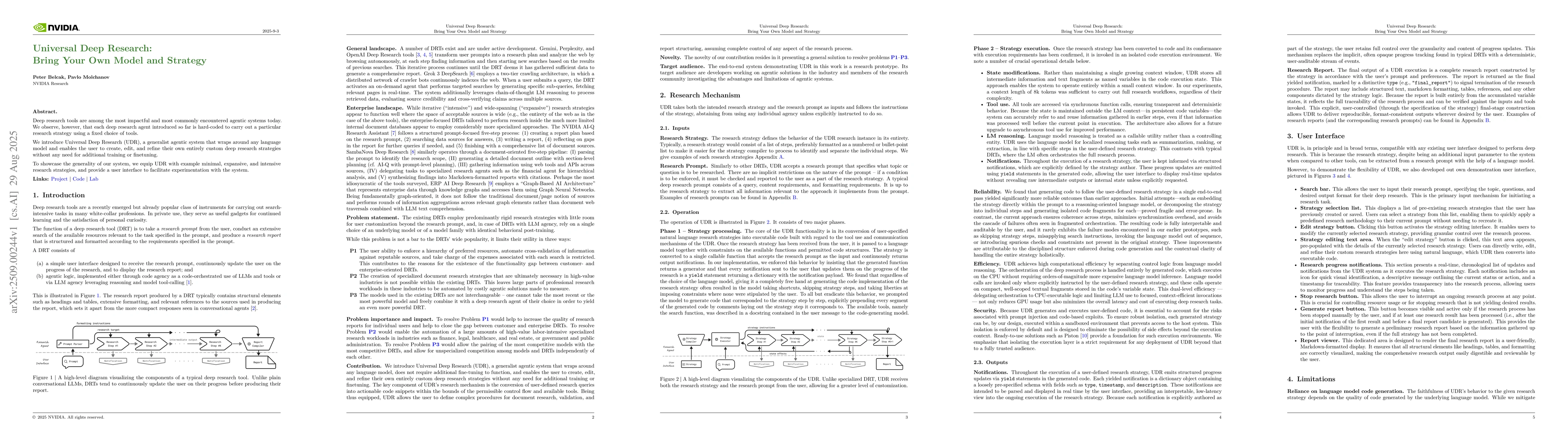 Thumbnail for Universal Deep Research: Bring Your Own Model and Strategy