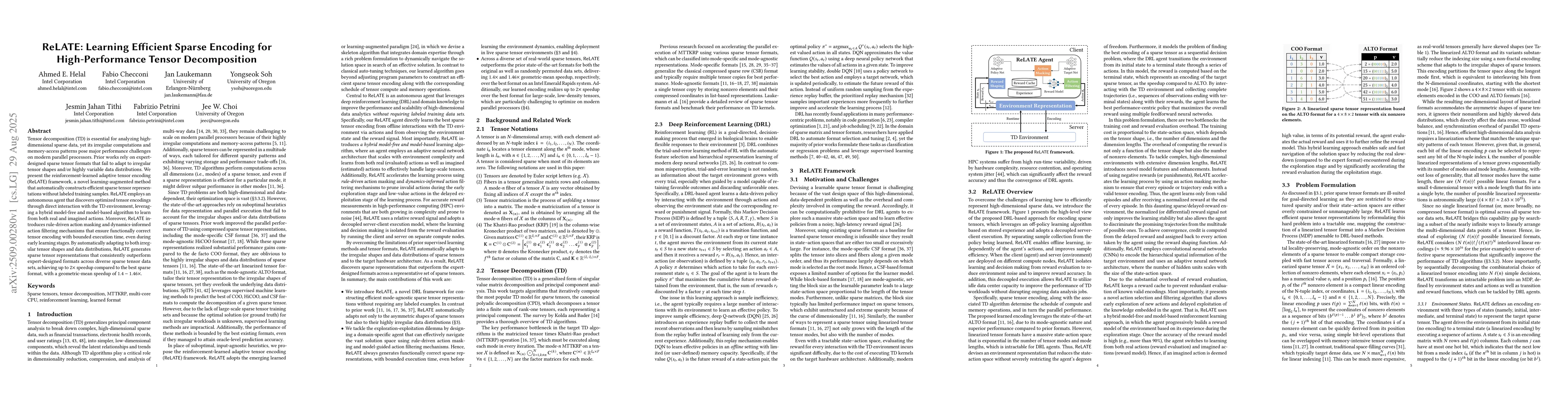 Thumbnail for ReLATE: Learning Efficient Sparse Encoding for High-Performance Tensor
  Decomposition