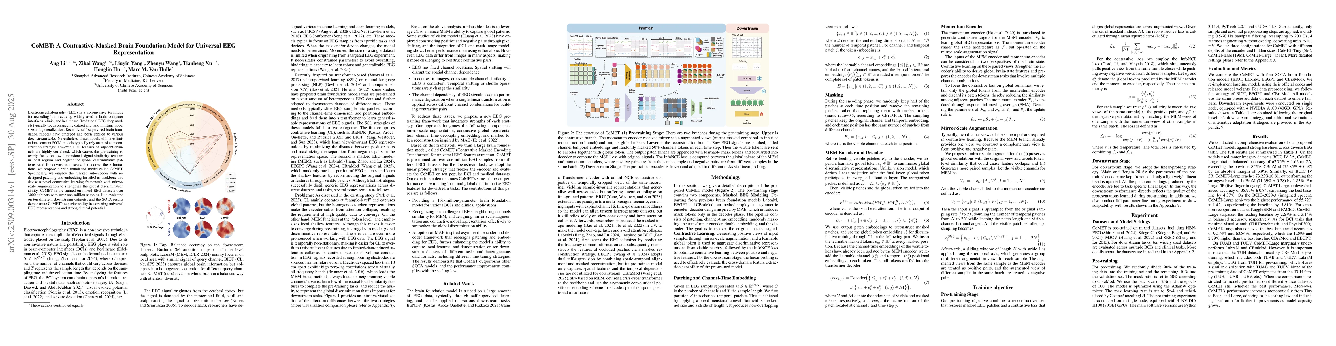 Thumbnail for CoMET: A Contrastive-Masked Brain Foundation Model for Universal EEG
  Representation