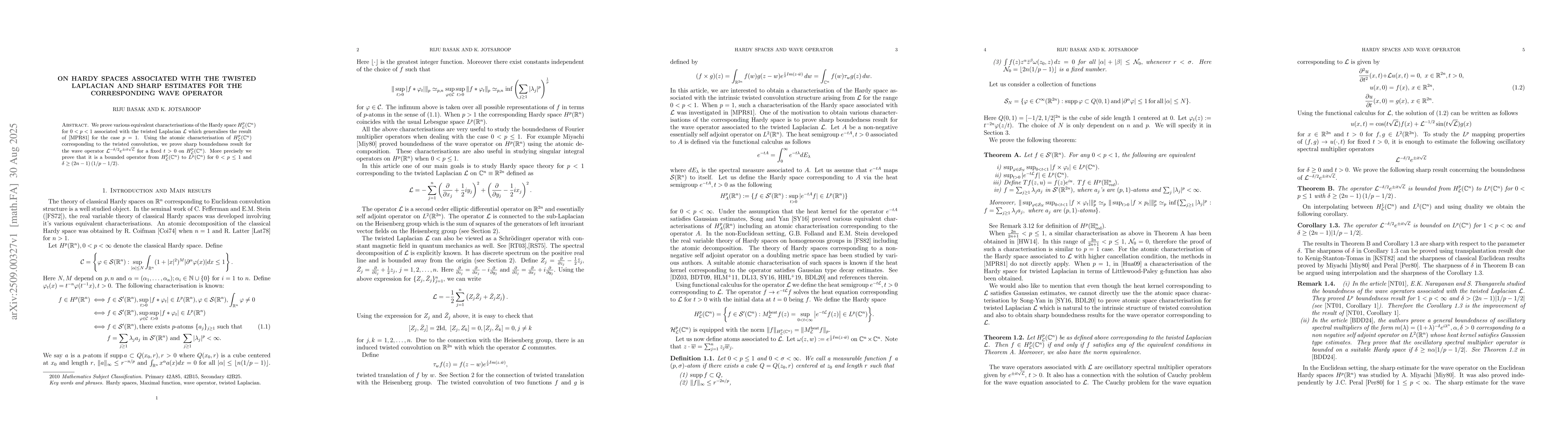 Thumbnail for On Hardy spaces associated with the twisted Laplacian and sharp
  estimates for the corresponding wave operator