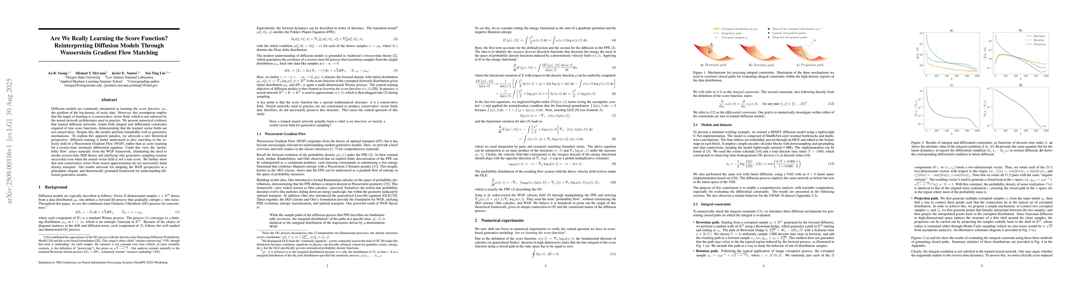 Thumbnail for Are We Really Learning the Score Function? Reinterpreting Diffusion
  Models Through Wasserstein Gradient Flow Matching