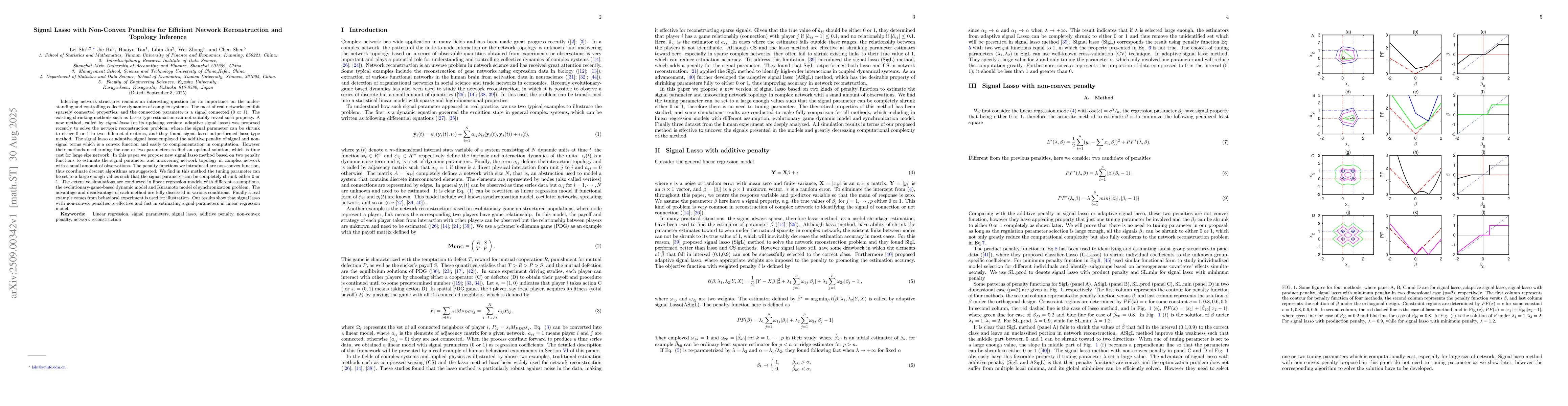 Thumbnail for Signal Lasso with Non-Convex Penalties for Efficient Network
  Reconstruction and Topology Inference