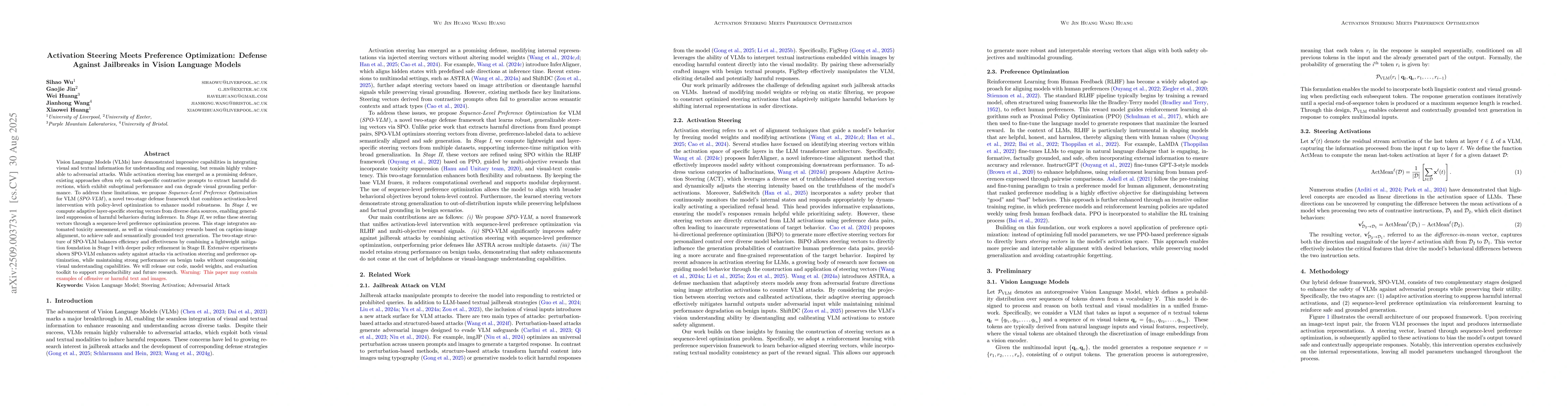 Thumbnail for Activation Steering Meets Preference Optimization: Defense Against
  Jailbreaks in Vision Language Models