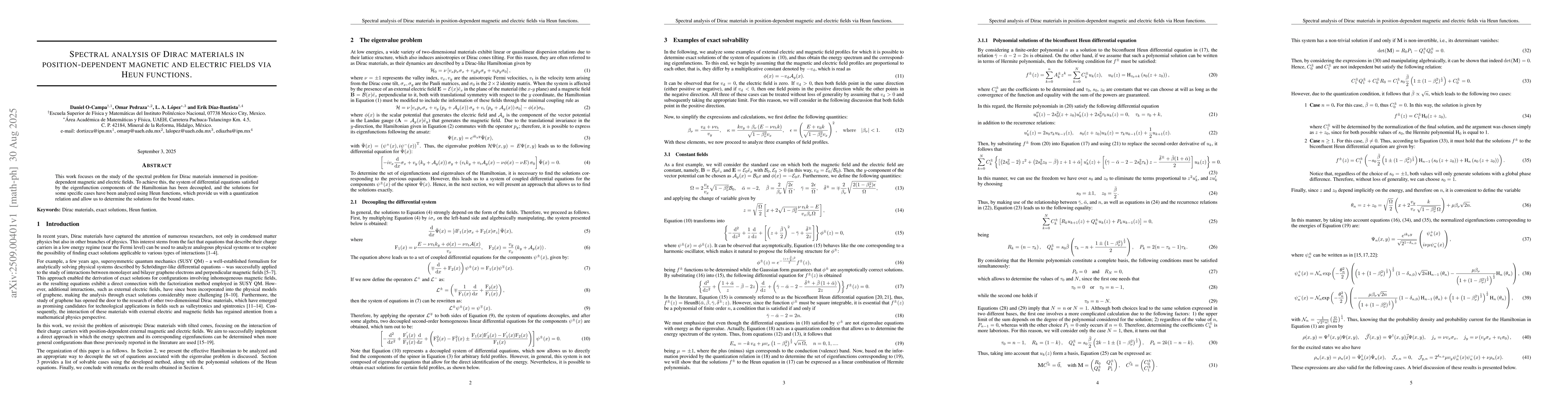 Thumbnail for Spectral analysis of Dirac materials in position-dependent magnetic and
  electric fields via Heun functions