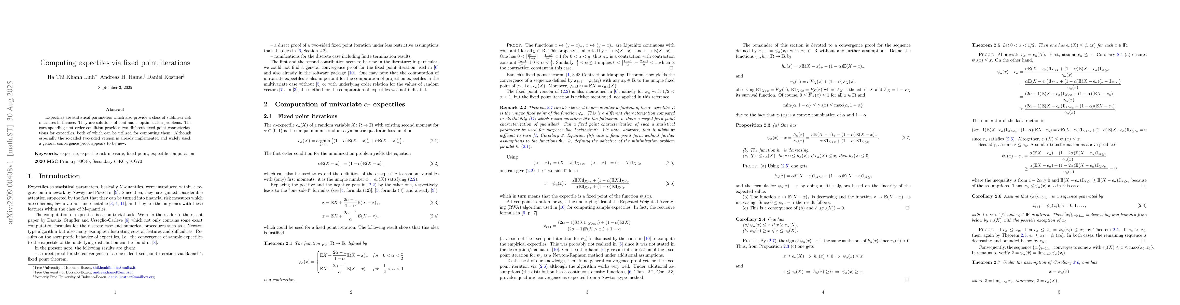 Thumbnail for Computing expectiles via fixed point iterations