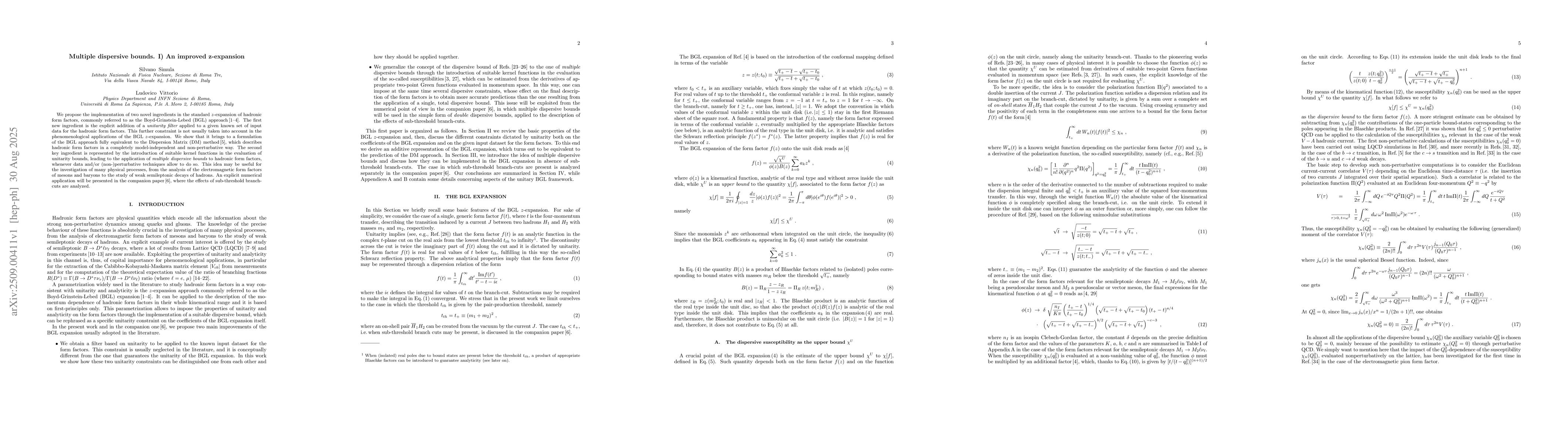 Thumbnail for Multiple dispersive bounds. I) An improved z-expansion