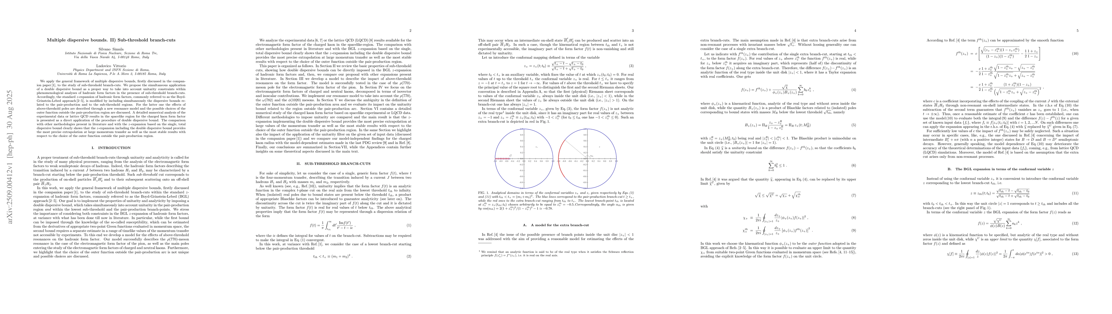 Thumbnail for Multiple dispersive bounds. II) Sub-threshold branch-cuts
