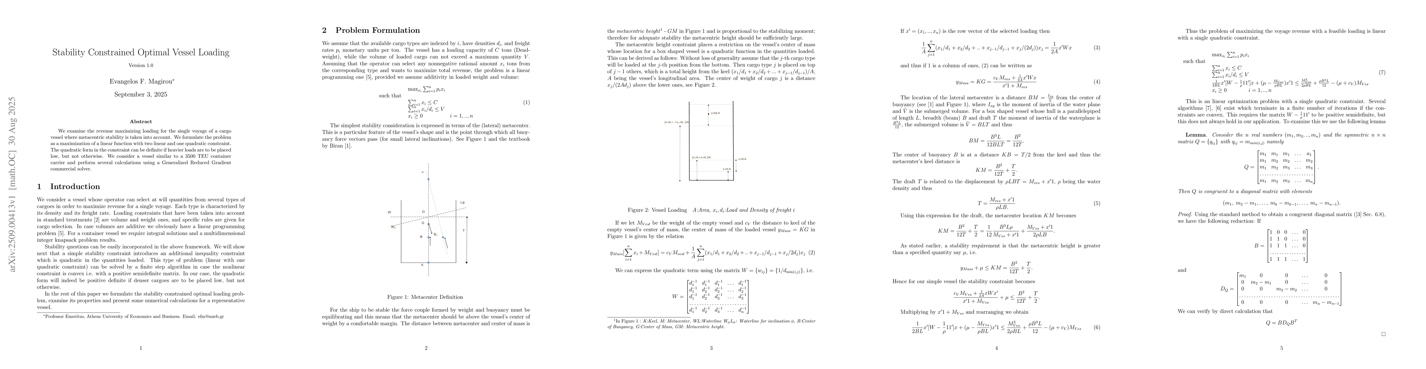 Thumbnail for Stability Constrained Optimal Vessel Loading