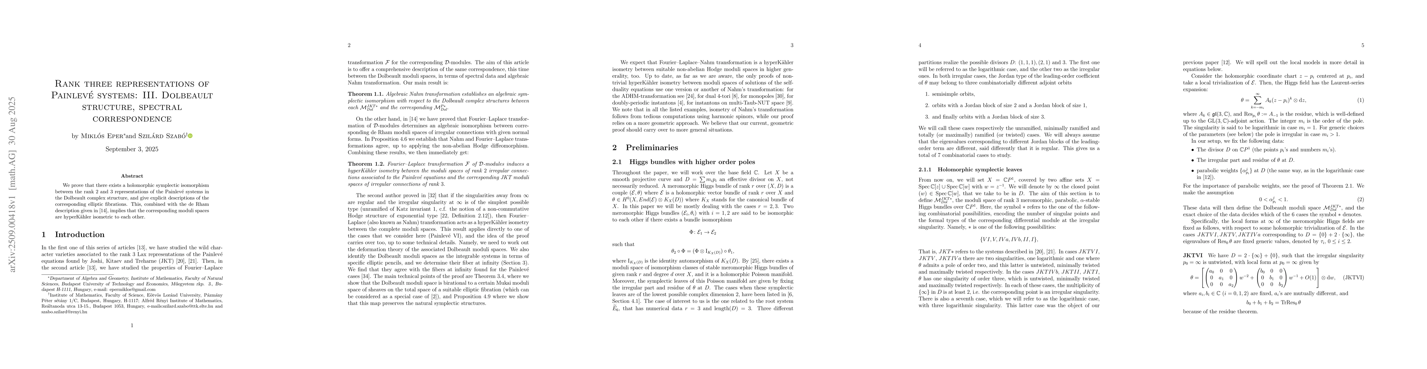 Thumbnail for Rank three representations of Painleve systems: III. Dolbeault
  structure, spectral correspondence