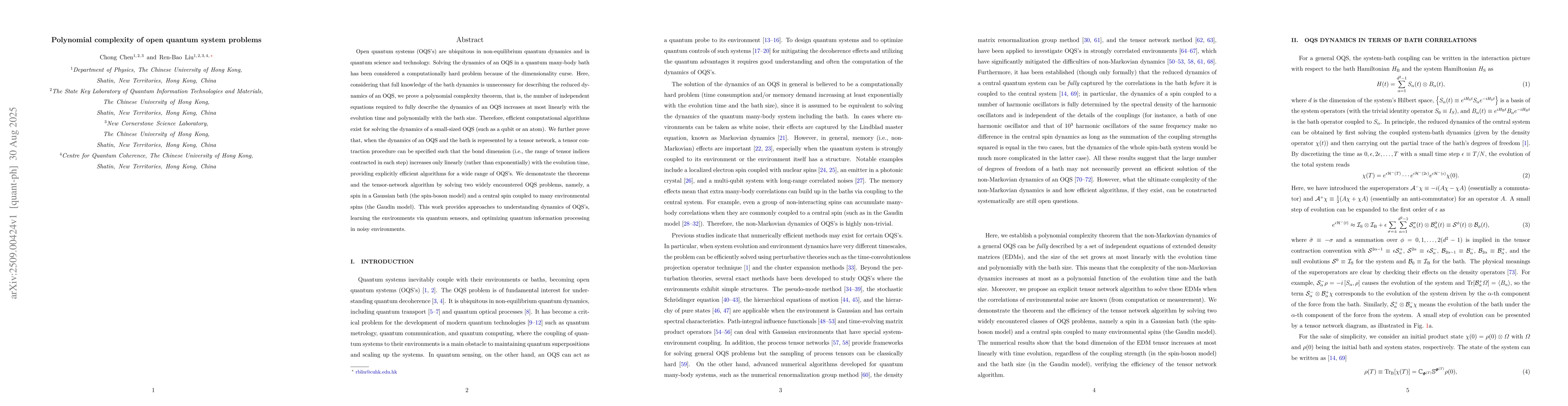 Thumbnail for Polynomial complexity of open quantum system problems