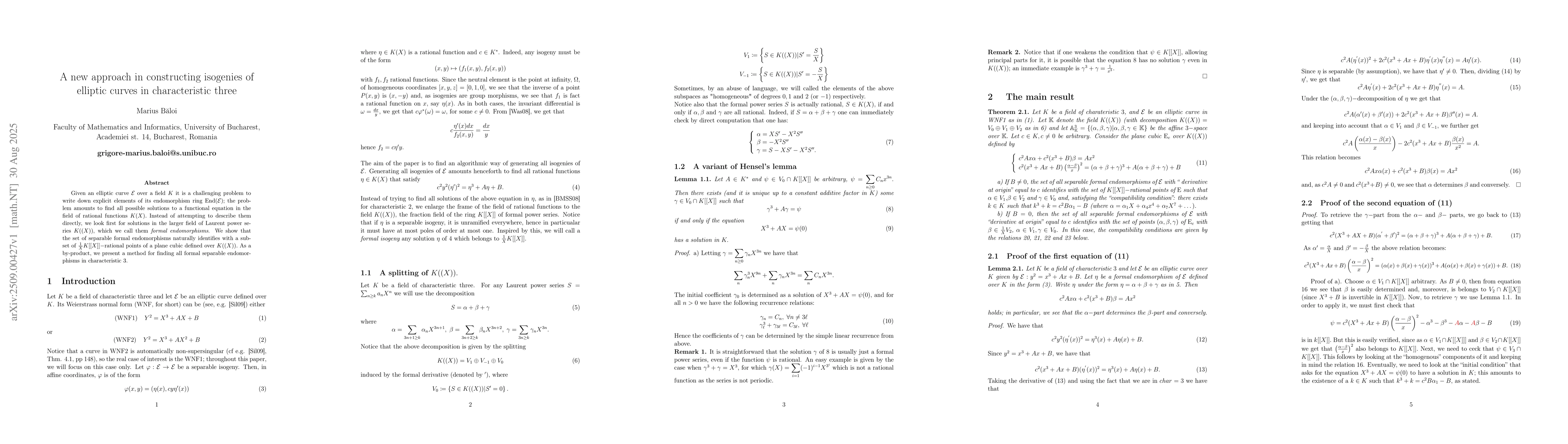 Thumbnail for A new approach in constructing isogenies of elliptic curves in
  characteristic three