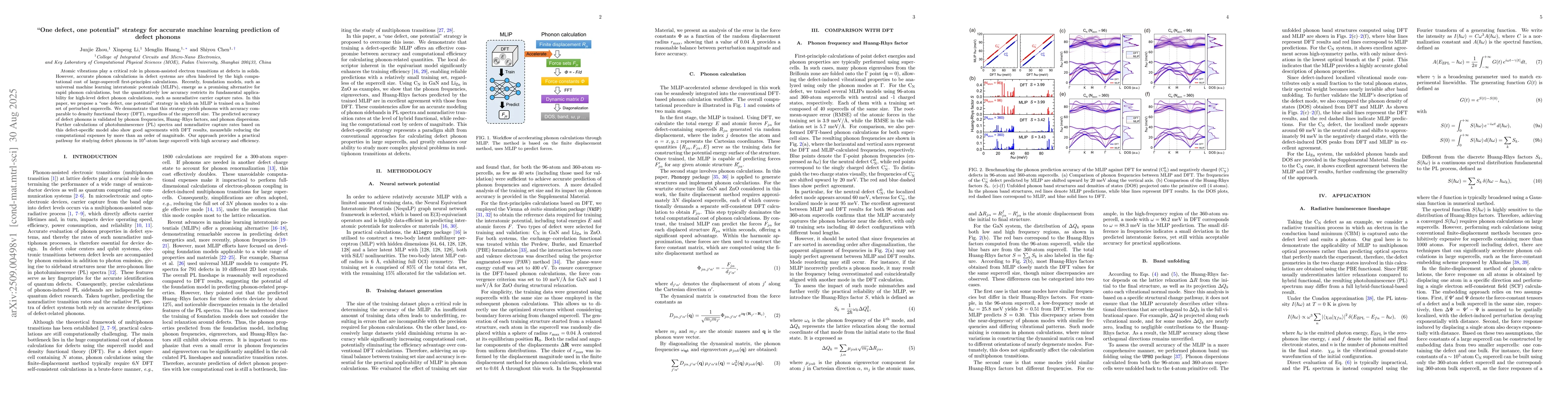 Thumbnail for "One defect, one potential" strategy for accurate machine learning
  prediction of defect phonons