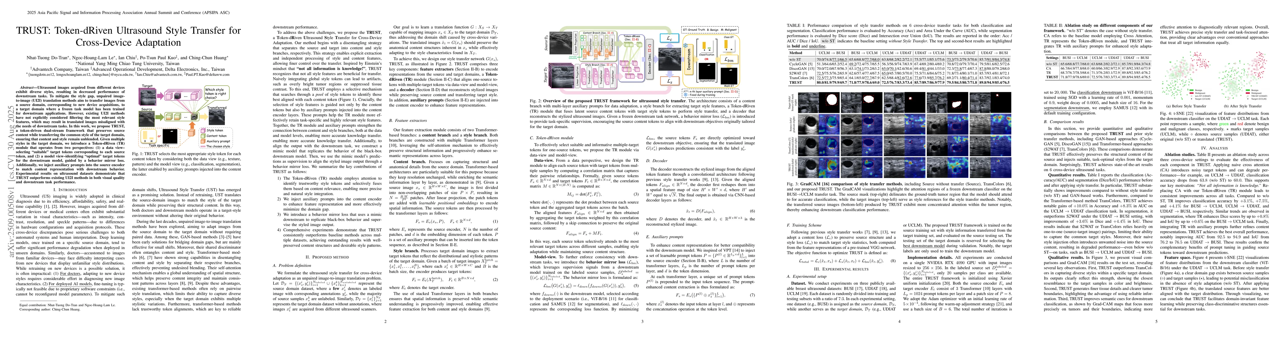 Thumbnail for TRUST: Token-dRiven Ultrasound Style Transfer for Cross-Device
  Adaptation