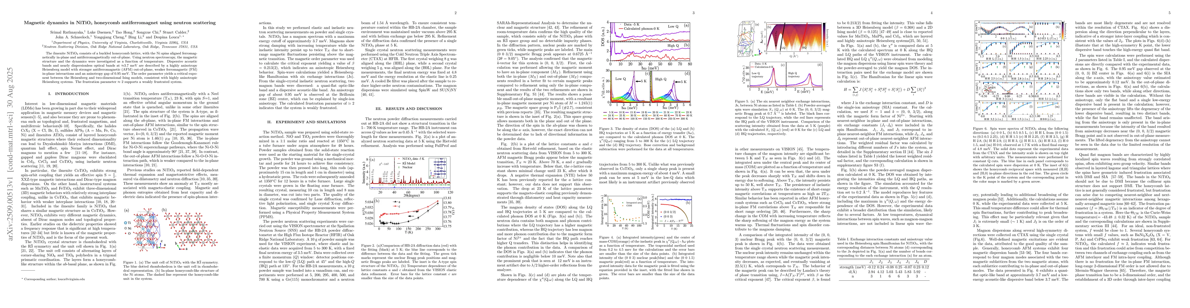 Thumbnail for Magnetic dynamics in NiTiO3 honeycomb antiferromagnet using neutron
  scattering