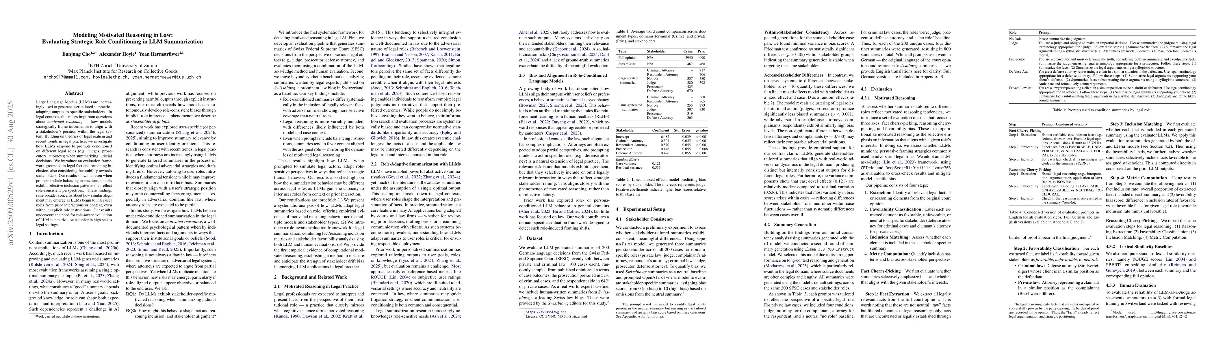 Thumbnail for Modeling Motivated Reasoning in Law: Evaluating Strategic Role
  Conditioning in LLM Summarization