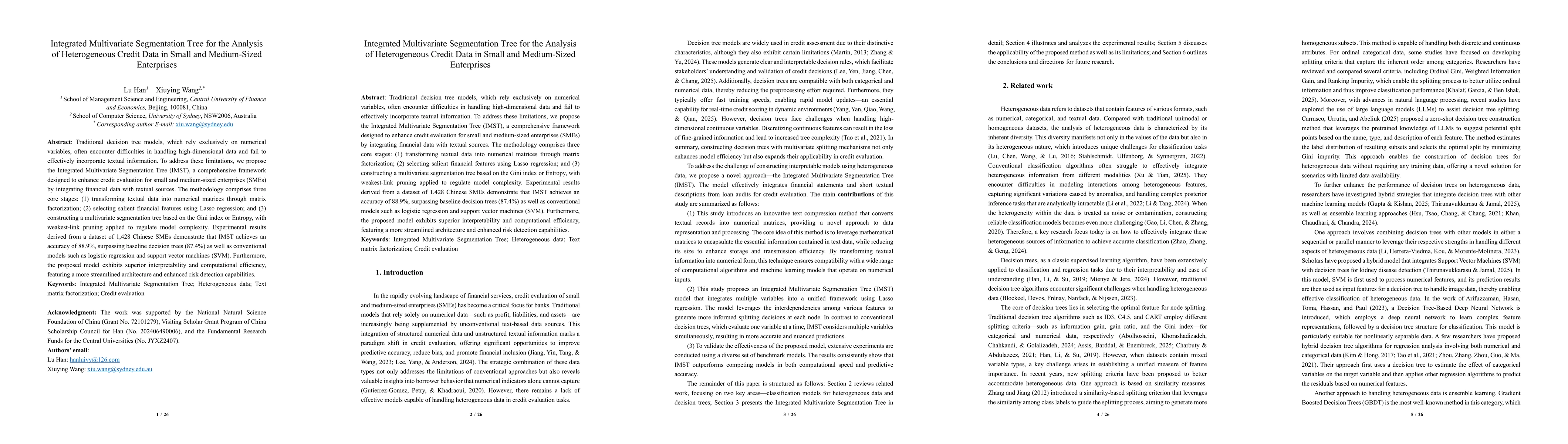 Thumbnail for Integrated Multivariate Segmentation Tree for the Analysis of
  Heterogeneous Credit Data in Small and Medium-Sized Enterprises