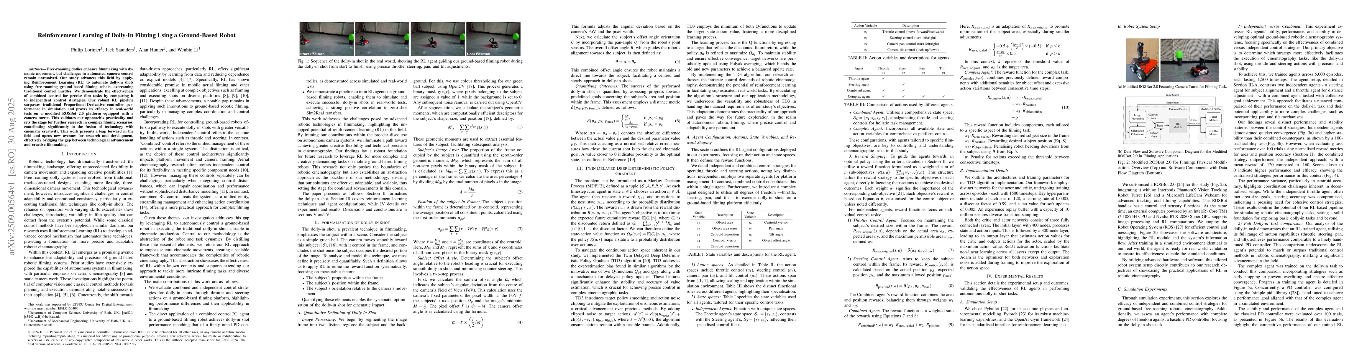 Thumbnail for Reinforcement Learning of Dolly-In Filming Using a Ground-Based Robot