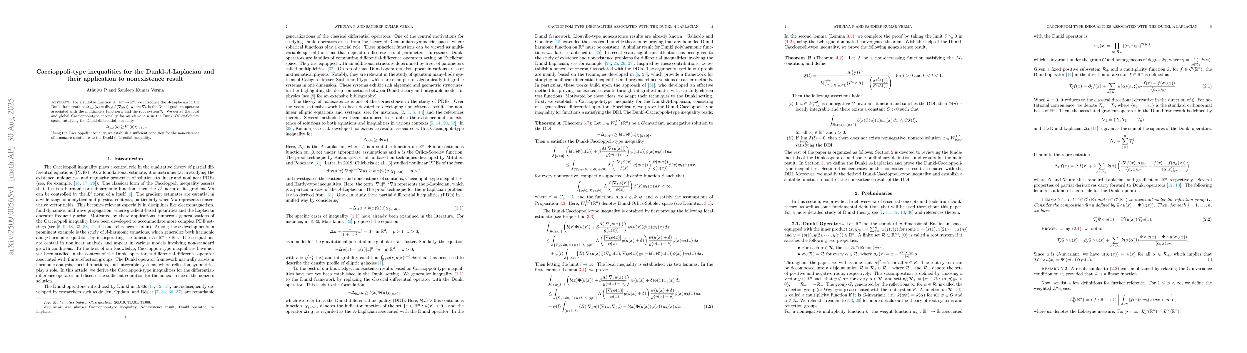Thumbnail for Caccioppoli-type inequalities for the Dunkl-$A$-Laplacian and their
  application to nonexistence result