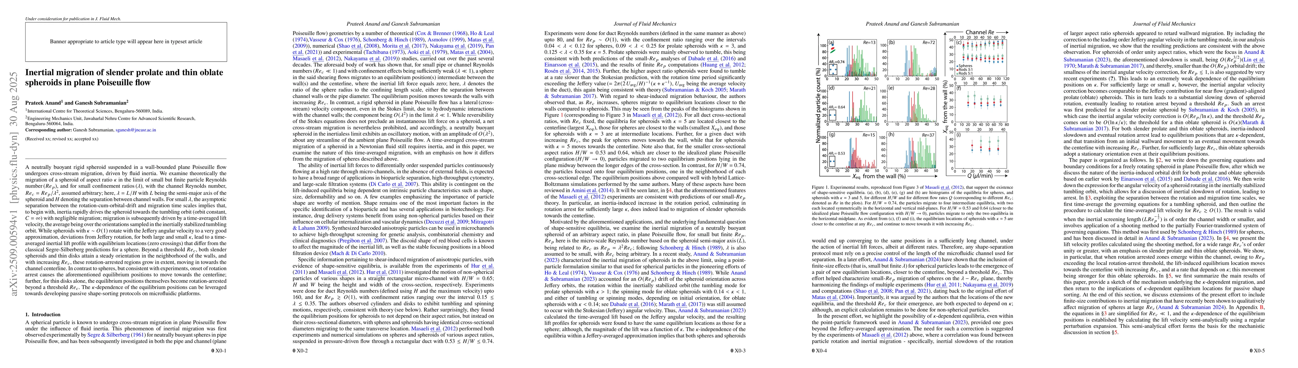 Thumbnail for Inertial migration of slender prolate and thin oblate spheroids in plane
  Poiseuille flow