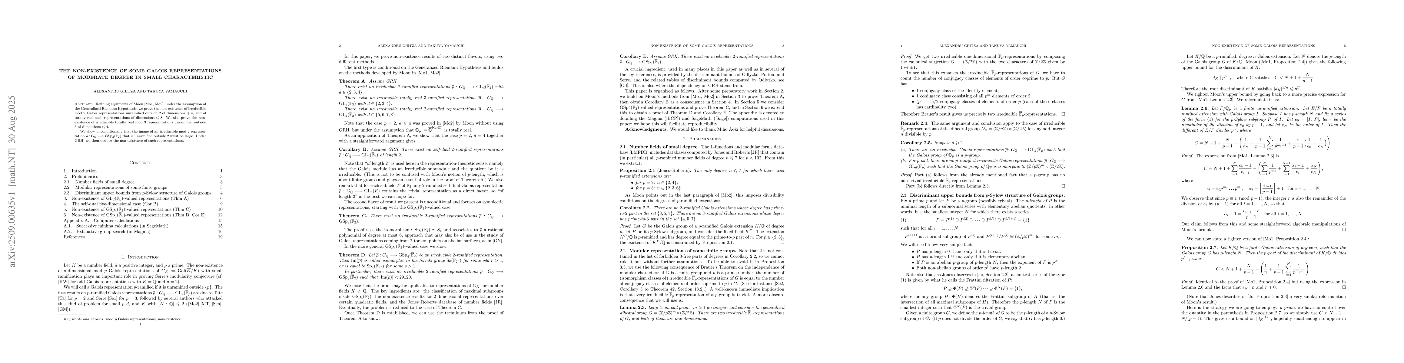 Thumbnail for The non-existence of some Galois representations of moderate degree in
  small characteristic