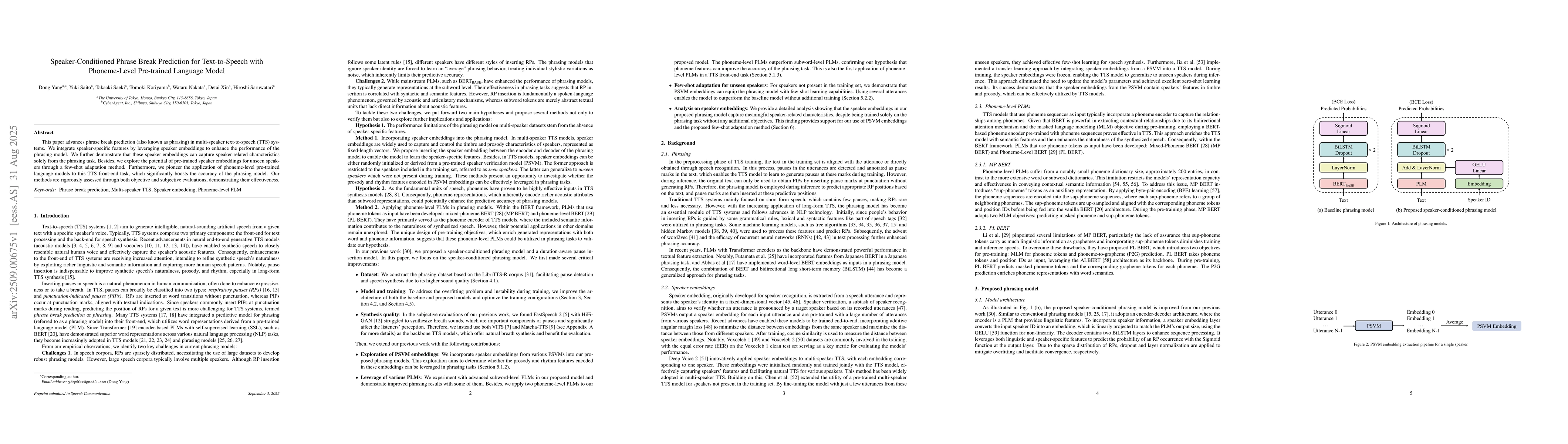 Thumbnail for Speaker-Conditioned Phrase Break Prediction for Text-to-Speech with
  Phoneme-Level Pre-trained Language Model