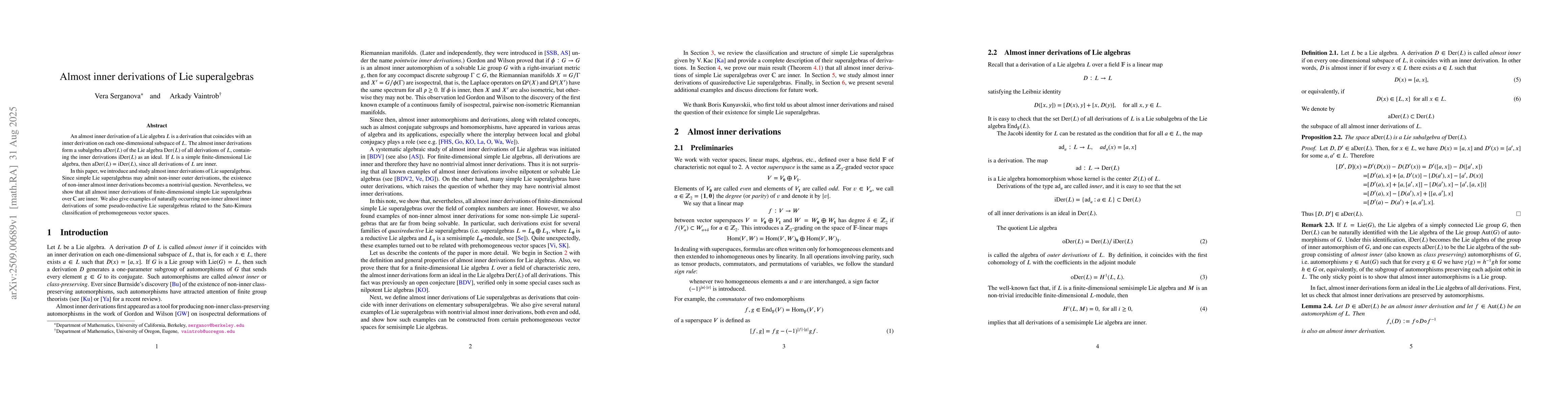 Thumbnail for Almost inner derivations of Lie superalgebras