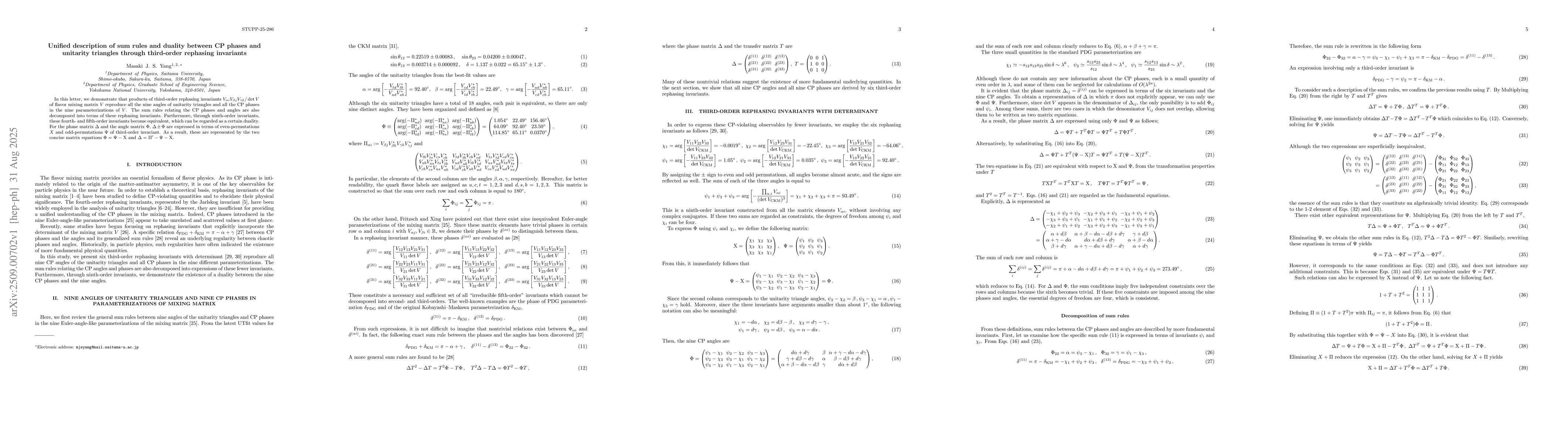 Thumbnail for Unified description of sum rules and duality between CP phases and
  unitarity triangles through third-order rephasing invariants