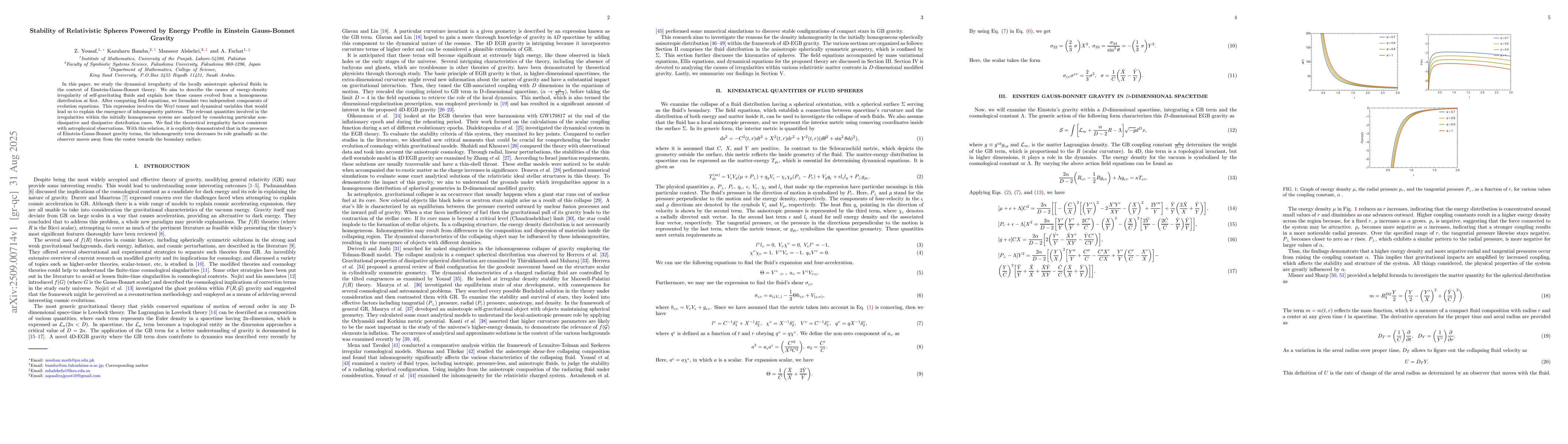 Thumbnail for Stability of Relativistic Spheres Powered by Energy Profile in Einstein
  Gauss-Bonnet Gravity