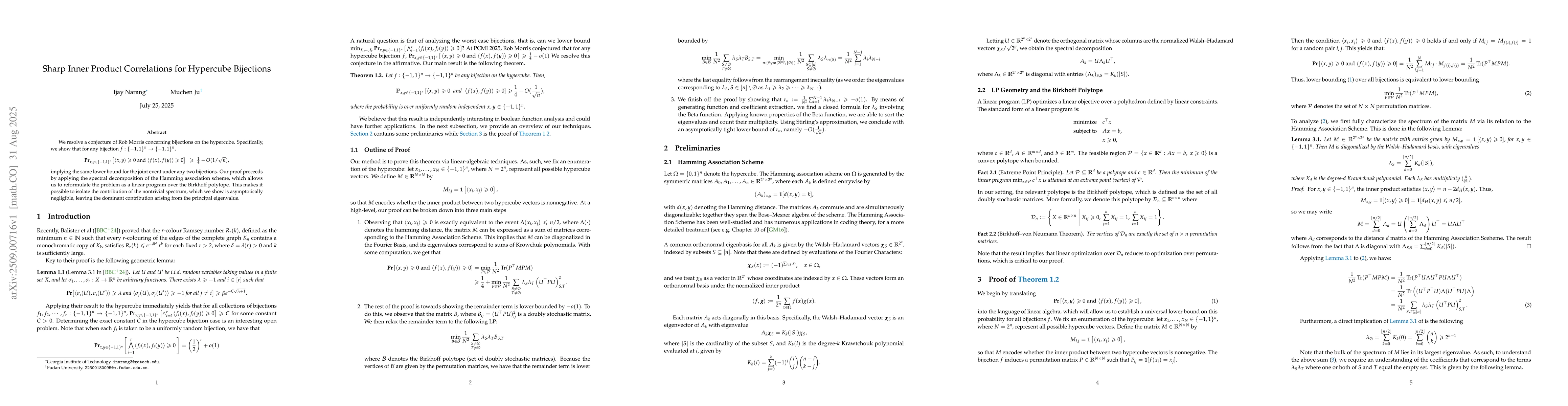 Thumbnail for Sharp Inner Product Correlations for Hypercube Bijections
