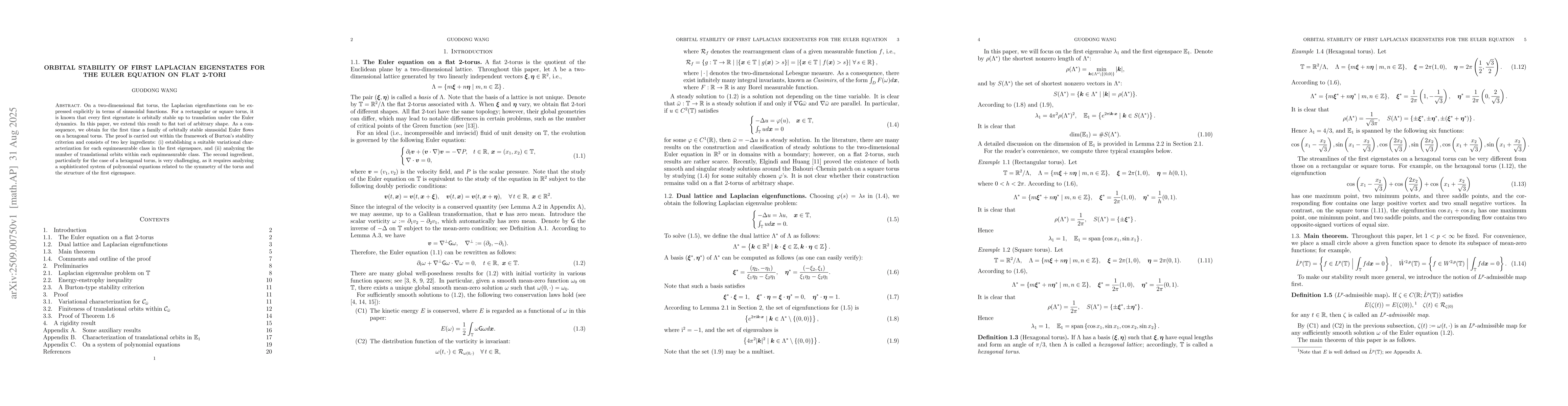 Thumbnail for Orbital Stability of First Laplacian Eigenstates for the Euler Equation
  on Flat 2-Tori