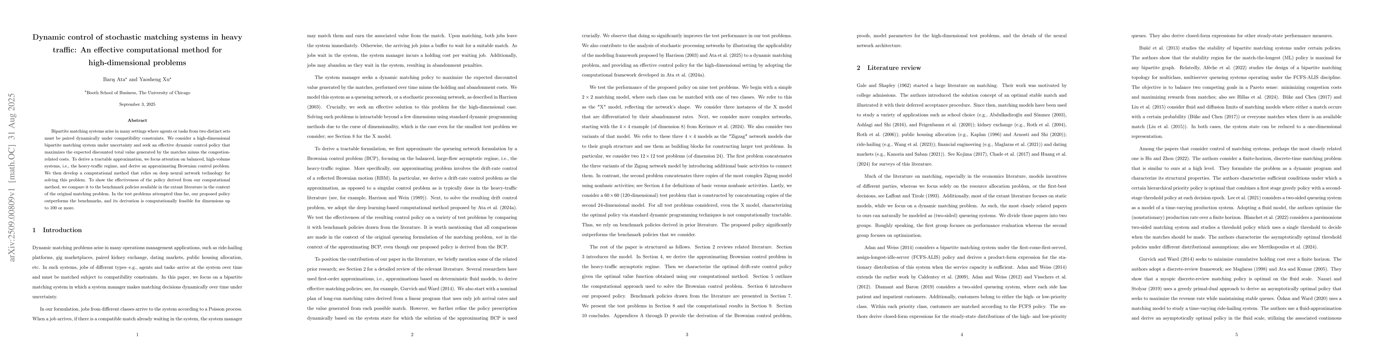 Thumbnail for Dynamic control of stochastic matching systems in heavy traffic: An
  effective computational method for high-dimensional problems
