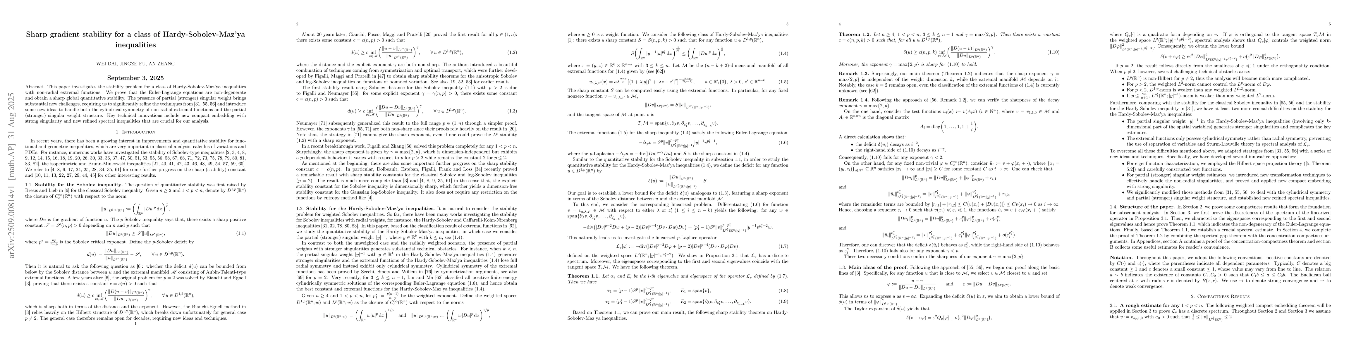 Thumbnail for Sharp gradient stability for a class of Hardy-Sobolev-Maz'ya
  inequalities