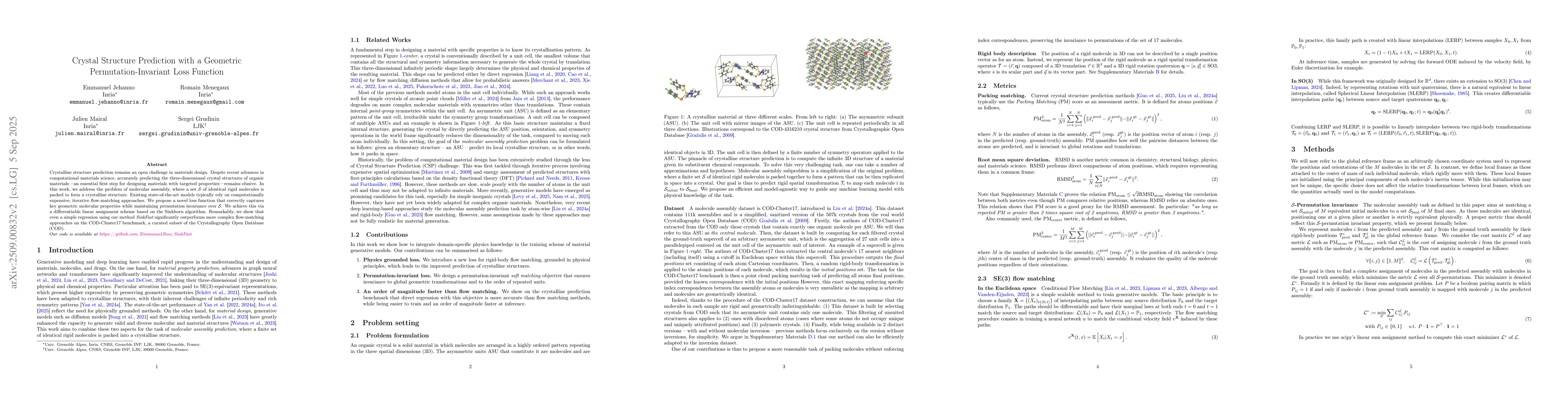 Thumbnail for Crystal Structure Prediction with a Geometric Permutation-Invariant Loss
  Function
