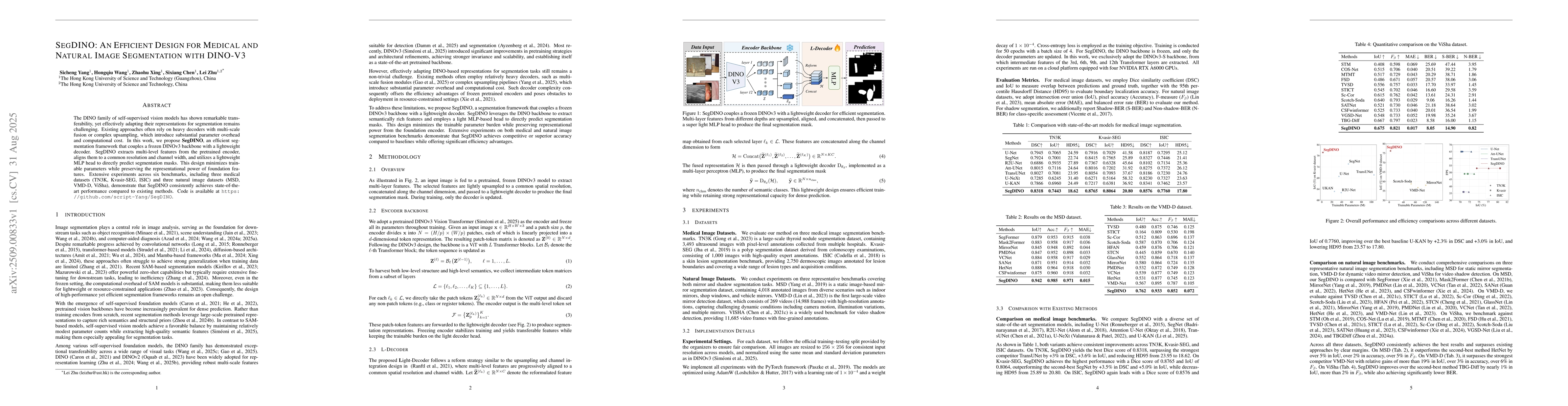Thumbnail for SegDINO: An Efficient Design for Medical and Natural Image Segmentation
  with DINO-V3