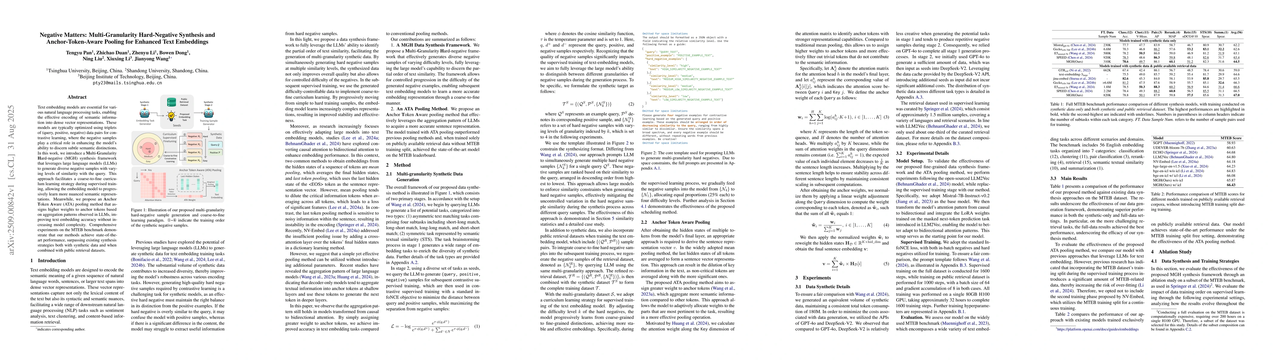 Thumbnail for Negative Matters: Multi-Granularity Hard-Negative Synthesis and
  Anchor-Token-Aware Pooling for Enhanced Text Embeddings