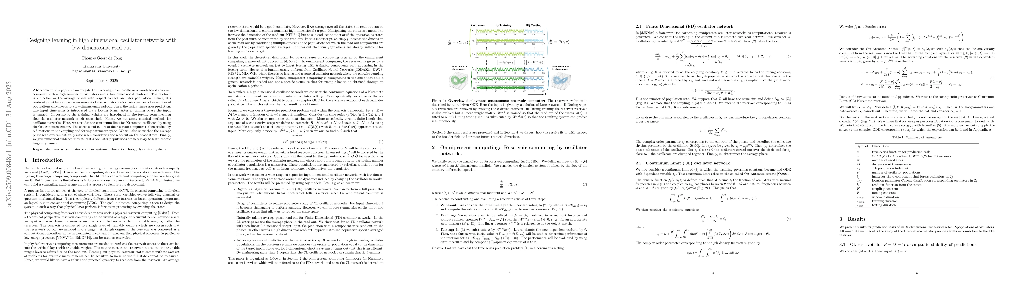 Thumbnail for Designing learning in high dimensional oscillator networks with low
  dimensional read-out