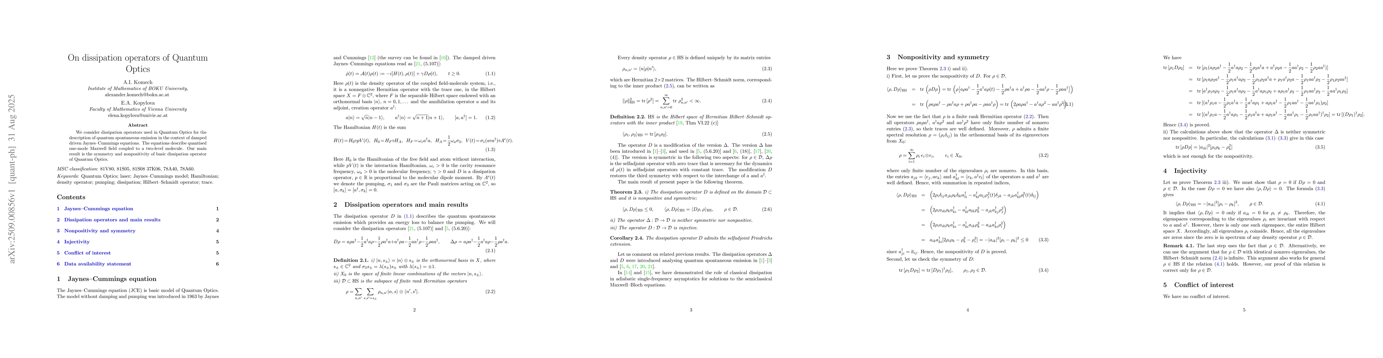 Thumbnail for On dissipation operators of Quantum Optics